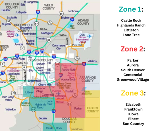DIA Shuttle Service zones at Daryana's Backyard Colorado
