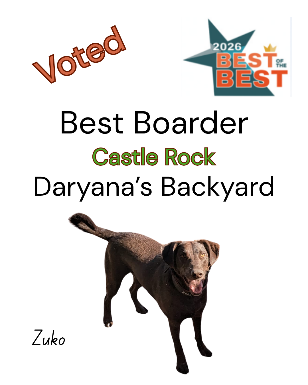 Best Boarder Award Castle Rock Colorado 2026 Daryana's Backyard