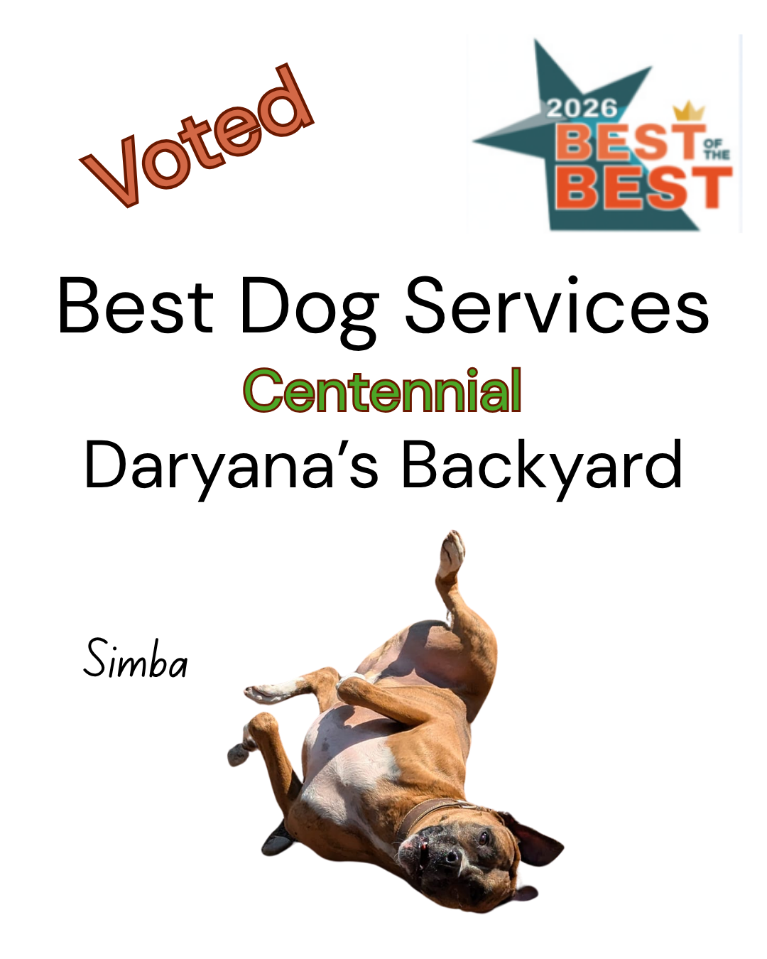 Best Dog Services Award Centennial Colorado 2026 Daryana's Backyard